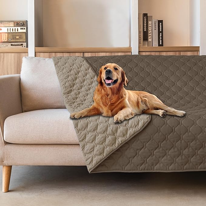 gogobunny 100% Double Sided Waterproof Dog Blanket Soft Pet Bed Cover Reversible Protect Furniture Couch Sofa Car for Puppy Cat Kids (Dark Walnut/Light Walnut, 68x82 Inch (Pack of 1))
