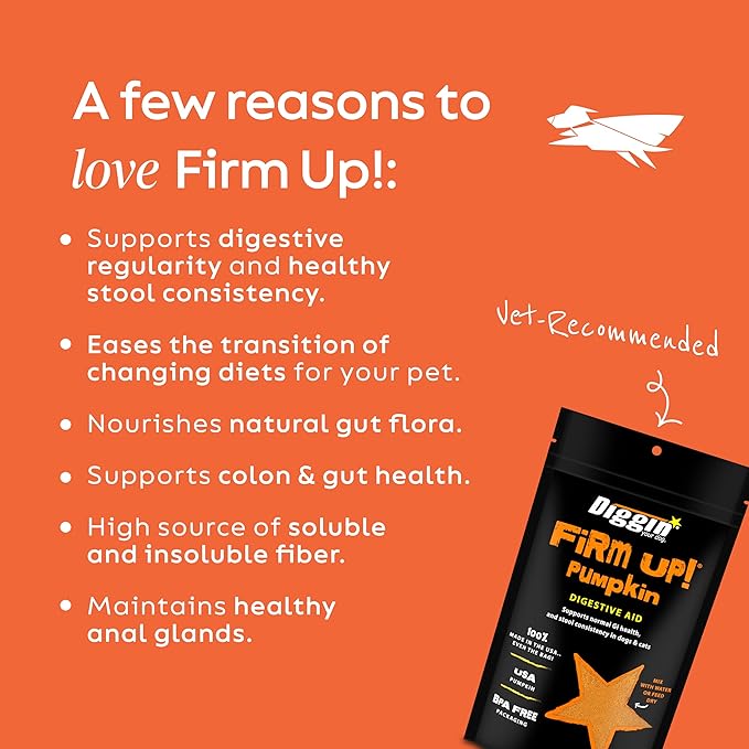 Diggin' Your Dog Firm Up! Pumpkin Bundle – Fiber Supplement with Pumpkin & Apple Fiber for Cat & Dog Digestive Support – Made in USA
