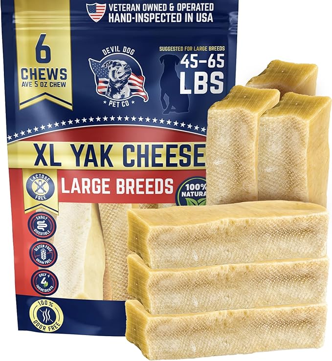 Devil Dog Pet Co - Yak Cheese Dog Chews XL 6 Pack for Aggressive Chewers - Odor-Free Long Lasting Himalayan Treats for Large Breeds 45-65 lbs, Natural 4-Ingredient Dental Enrichment & Anxiety Relief