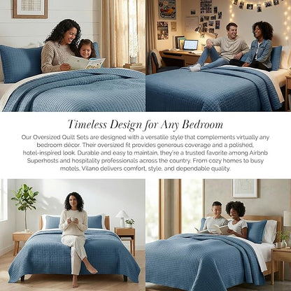Southshore Fine Living, Inc. Summer Quilt King Size Bedding Set with 2 Pillow Shams, Lightweight Bedspreads King Size, Blue Coverlet Quilt Comforter, Pet Hair Resistant Bedding, Coronet Blue Quilt