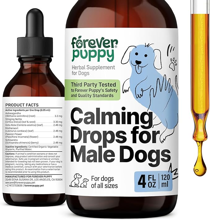 Forever Puppy Calming Drops for Male Dogs - Liquid Ashwagandha Root & Passion Flower Extract for Composure - Relaxation & Mood Support Supplement for Dogs of All Breeds & Sizes - 4 oz