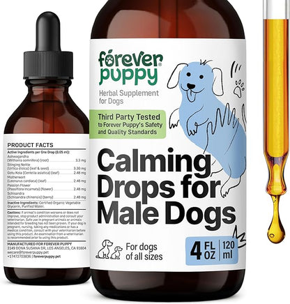 Forever Puppy Calming Drops for Male Dogs - Liquid Ashwagandha Root & Passion Flower Extract for Composure - Relaxation & Mood Support Supplement for Dogs of All Breeds & Sizes - 4 oz