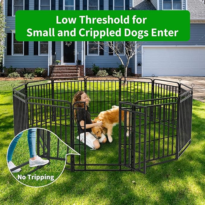 Kfvigoho Heavy Duty Dog Playpen: 12 Steel Panels 40" Height, Square Steel Pipe with Reinforced Crossbars, 27FT 57 Sq.ft Portable Fence for Yard RV Camping, Snowy Black