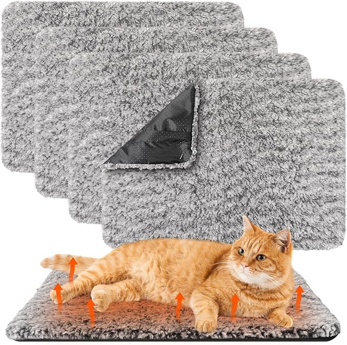 Drydiet 4 Pack Self Warming Cat Pads Self Heating Cat Mat Washable Homeless Dogs Thermal Pads Kennel Pad Reflects Body Heat Warm Crate Bed Mat for Indoor Outdoor Pet(Gray,18 x 24 Inch)