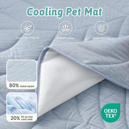 COZY KISS Dog Cooling Mat, Q-Max > 0.4 Leaf Shaped Pet Pad, Liquid Pee Proof Summer Mat for Cats, Washable Sleep Blanket for Bed Couch Floor Indoor, 27x23 inch, Blue