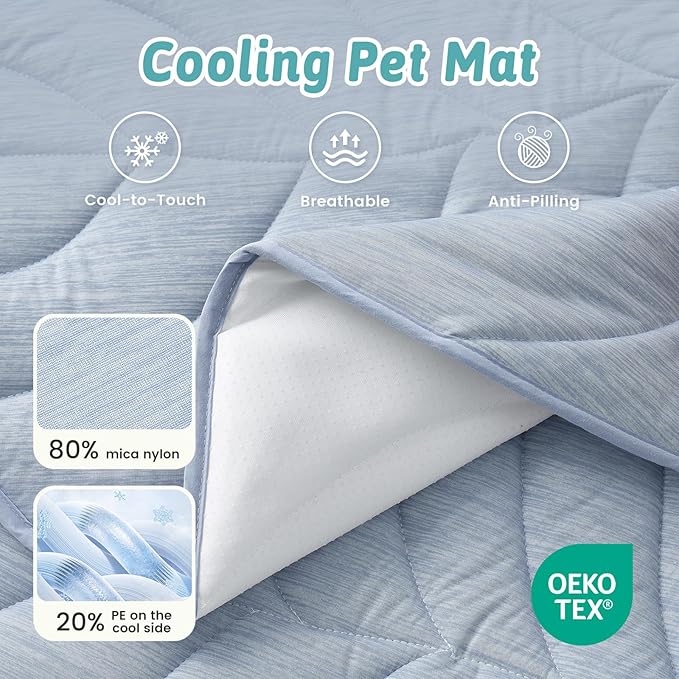 COZY KISS Dog Cooling Mat, Q-Max > 0.4 Leaf Shaped Pet Pad, Liquid Pee Proof Summer Mat for Cats, Washable Sleep Blanket for Bed Couch Floor Indoor, 39x34 inch, Blue