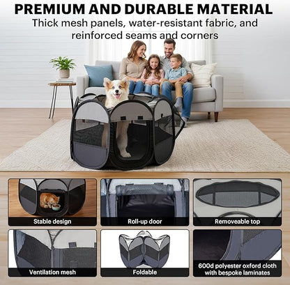 LAFYETTE - USA Based, Dog Cat Playpen, Puppy Kitten Pet Playpen Indoor Outdoor, Portable Pop Up Dog Kennel Tent Crate Cage for Dog Cat Rabbits, Foldable Pet Enclosure, Removable Top Cover, 36" x 16"