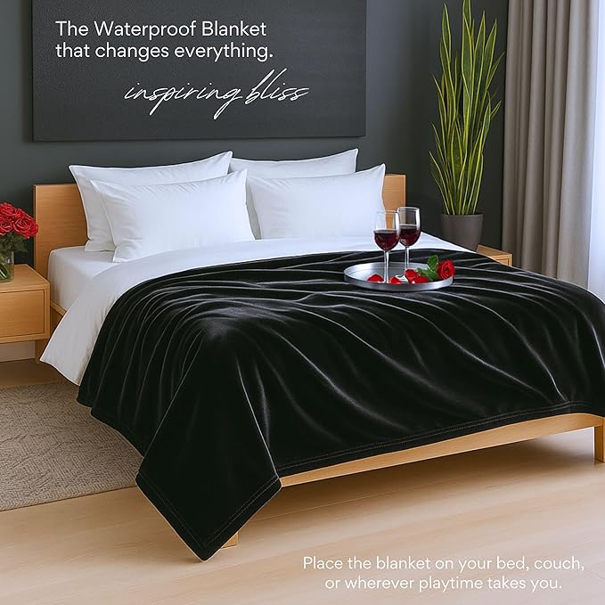 Waterproof Blanket King Size, Black & Gray 82x82"- Water Proof and Stain Resistant Blankets for Bed, Couch, Couples Fleece Moisture Absorbent, Layered Sheet Protector, Leakproof Protective Top Cover