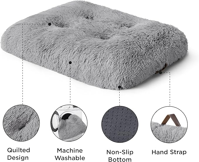 Bedsure Washable Extra Large Dog Bed for Crate, Faux Fur Dog Crate Pad for Large Breed, Plush Soft Comfort Dogs Sleeping Mat, Anti-Slip Pet Kennel Pad, 41" x 29", Grey