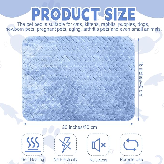 Drydiet 4 Pack Self Warming Cat Bed Mat Self Heating Pad for Dog Extra Warm Winter Pet Pad Washable Thermal Pads Mats for Pets Indoor Outdoor(Blue,16 x 20 Inch)