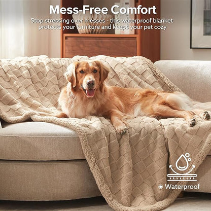 GASUR Waterproof Dog Blankets for Large Dogs, Dog Blanket for Couch Bed, Fleece Pet Blanket for Furniture Sofa Protector, Soft Pet Throw Blankets for Crate Car Outdoor, Washable, Twin 60"x80" Beige