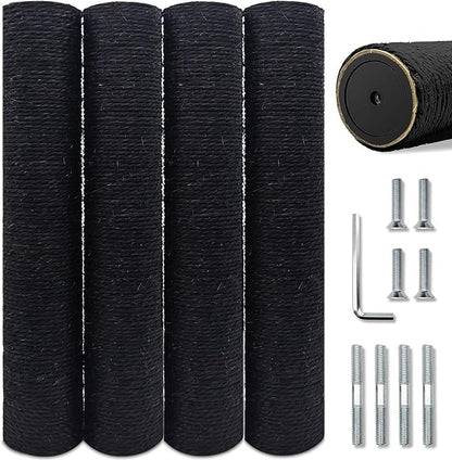 Gothic & Goth Cat Tree Tower Replacement Post - Black, 4 Pack, 15.7in Scratching Post Pole with M8 Screws, Natural Sisal for Cat Tree Repair & Rebuild