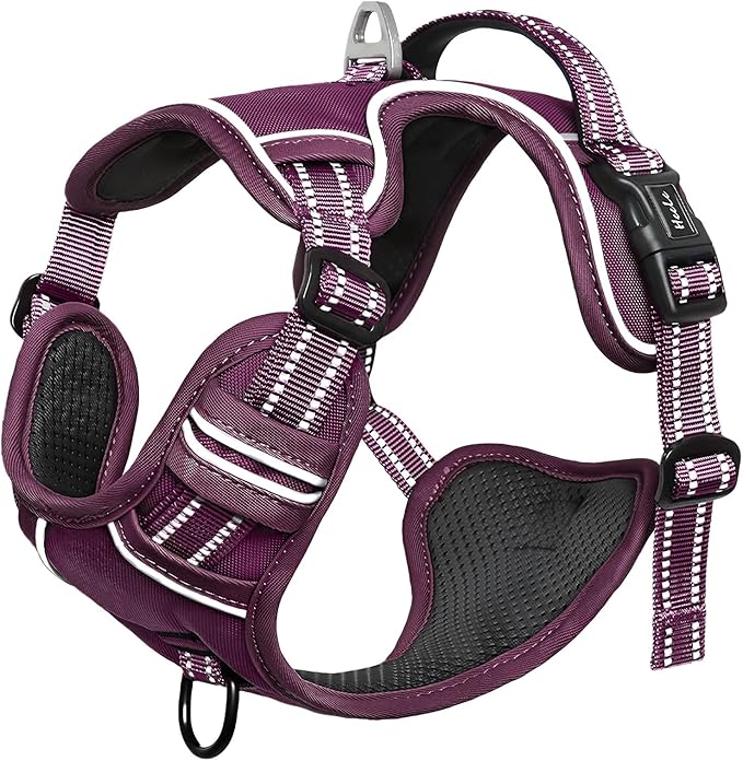 HEELE Dog Harness for Large Dogs No Pull Dog Vest Harness for Large Dog with Soft Padded Handle Reflective for Outdoor Training, Purple(Matching Trim), L