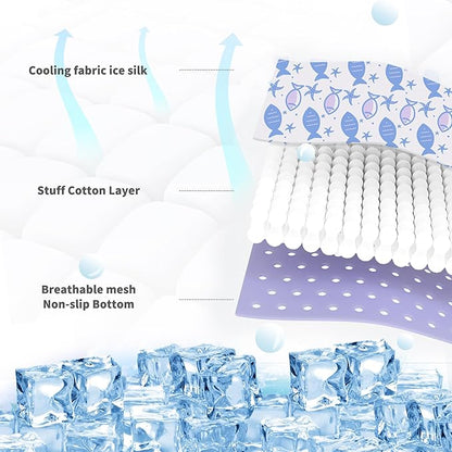 NWK Pack of 4 Pet Cooling Mat -Q-Max>0.345 Ice Silk Cooling Mat for Dogs & Cats Portable & Washable Pet Cooling Blanket, Car Seats, Beds for Summer (4pcs, Purple Fish, 20'' X 16'' X 0.3'')