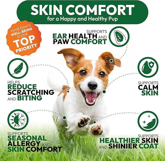 Dog Allergy Relief Chews - 170 Dog Allergy Chews - Itch Relief for Dogs - Omega 3 Fish Oil, Probiotics for Itchy Skin & Hot Spots Allergies, Paw Licking - Dry Skin & Coat Supplement - Immune Health
