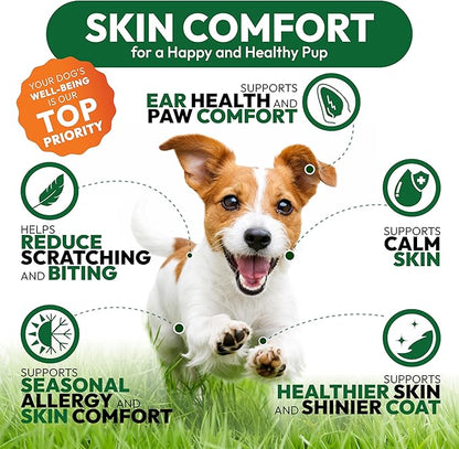 Dog Allergy Relief Chews - 170 Dog Allergy Chews - Itch Relief for Dogs - Omega 3 Fish Oil, Probiotics for Itchy Skin & Hot Spots Allergies, Paw Licking - Dry Skin & Coat Supplement - Immune Health
