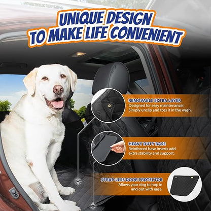 Panther Armor Hard Bottom Backseat Extender for Dogs, Dog Car Seat Cover with 2 Door Protectors, Foldable 8-Panel Dog Hammock, Waterproof Bench Seat Protector, Washable Topper