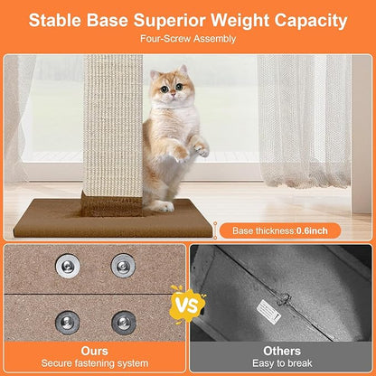 SOCATER Cat Scratching Post 33 Inch Nature Sisal Cat Scratch Post for Indoor Cats, Large Cat Scratcher Protect Your Furniture, for All Breeds Brown