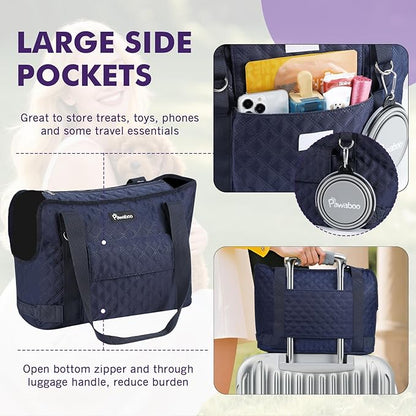 Pawaboo Dog Purse Carrier for Small Dogs with Pocket, Lightweight Dogs and Puppies Tote Bag Carrier, Dog Carriers Soft Sided for Puppy Cat Rabbit, Shopping Travel Puppy Carriers Under 11 LBS,Navy Blue
