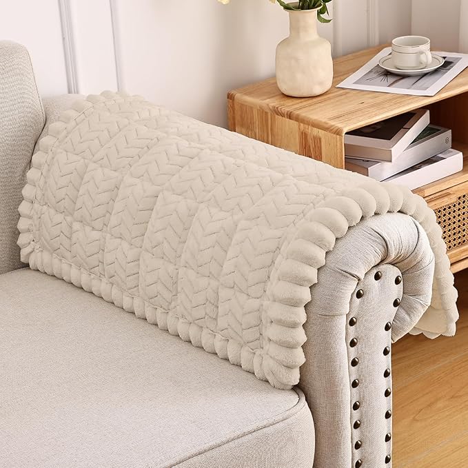 Smiry Non Slip Couch Armrest Covers for Dogs, Fuzzy Pet Couch Arm Covers for Sofa Pet Friendly, Soft Sofa Slipcovers Recliner Chair Arm Protector Washable (Apricot, 27.6" x 27.6")