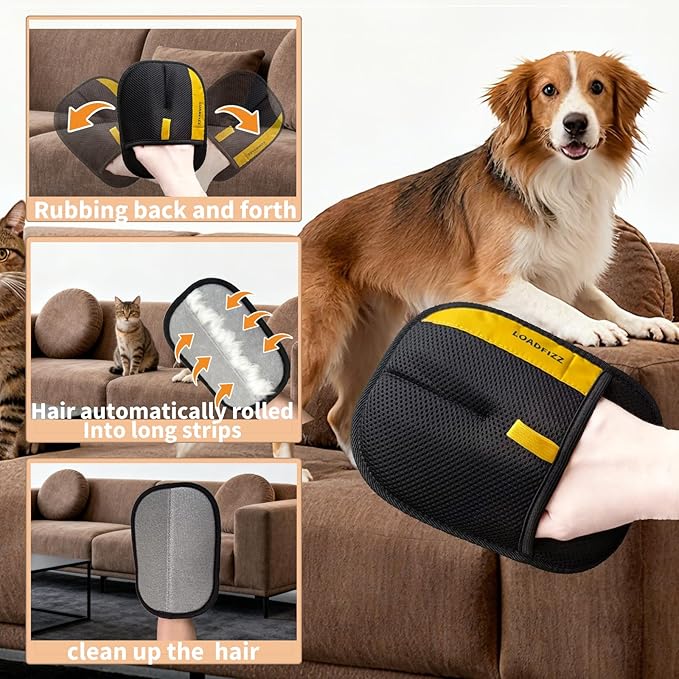 2 Pack Pet Hair Removal Gloves for Dogs & Cats - Newly Upgraded Reusable Electrostatic Lint Remover Tool, Efficient for Couch, Furniture, Car Seat, Carpet, Clothing