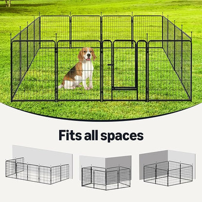 Amazon Basics Dog Playpen, 16 Panels Metal Fence with Door, Foldable for Indoor and Outdoor Use, Suitable for Small to Medium Sized Dogs, 30 Inch Height, Black
