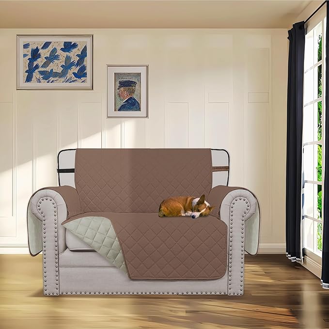 Easy-Going Reversible Chair Cover Washable Sofa Cover for Dogs Water Resistant Couch Slipcover Furniture Protector Cover with Adjustable Straps for Pets (Chair 30 in, Brown/Beige)