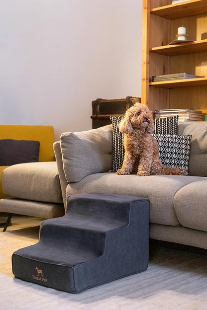Noah & Paw Dog Stairs, Dog Ramp for Bed (16" Extra Wide) Pet Stairs for High Bed, Design to Fit Small and Large Breeds, Durable 3 Pet Steps for Couch (35 Foam Density) Leather Collection