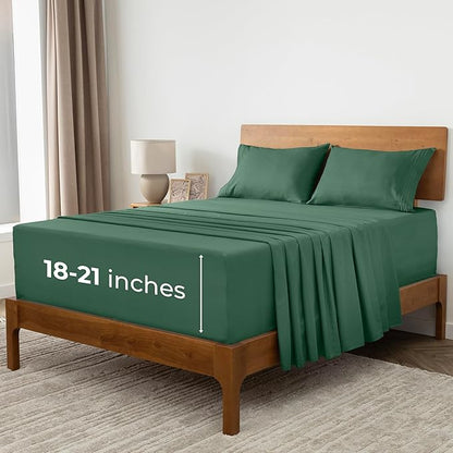 Mellanni Extra Deep Split King Sheets - 5 PC Iconic Collection Bedding - Hotel Luxury, Ultra Soft, Cooling Bed Sheets - Wrinkle, Fade, Stain Resistant (Split King, Emerald Green)
