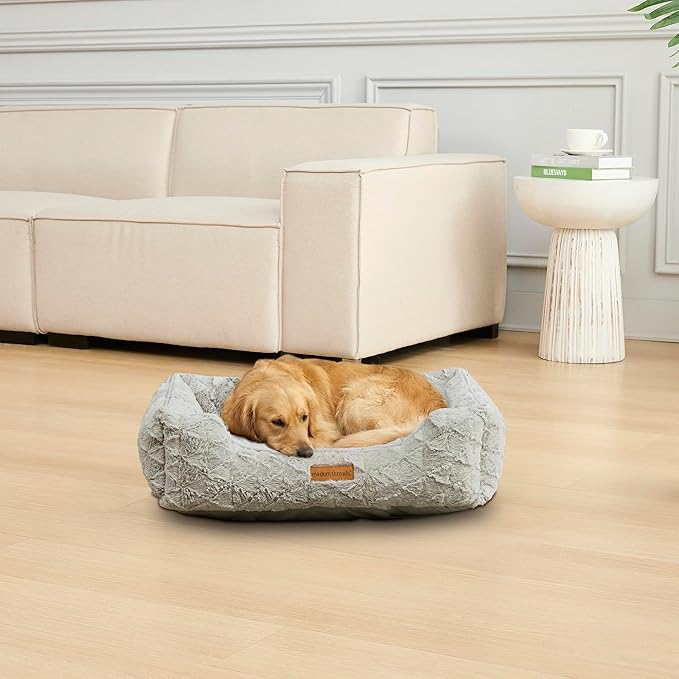 Modern Threads Ultra Soft Plush Pet Bed for Medium to Large Dogs with Elegant Texture and Stylish Design, Removable Washable Cover, Grey, (34" L x 25" W x 9" Th)
