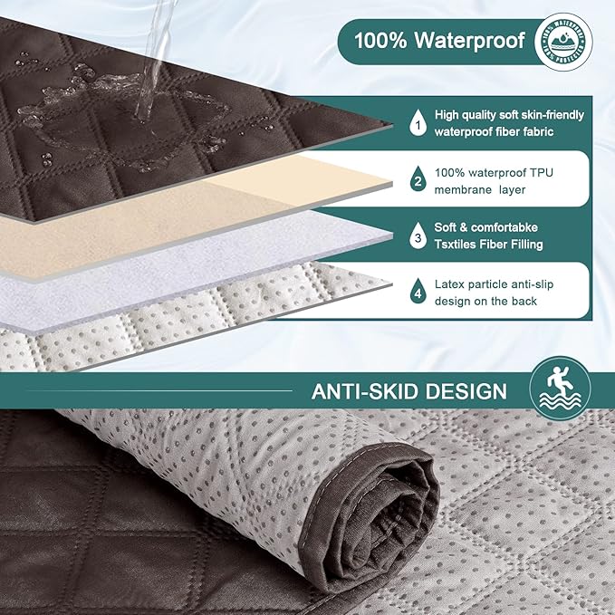 Ruaozz Waterproof Recliner Sofa Cover with Console Non-Slip Couch Covers for Reclining Couches Pet Cover for Double Recliner Sofa Cover with Elastic Straps for Kid Dogs Pets (Chocolate, 3 Seater)
