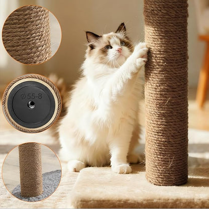 4 Pack Cat Scratching Post Replacement, 11.8 x 2.7 Inch Sisal Poles with M8 Screws, Refill Parts for Indoor Cat Towers and Furniture Repair-Brown
