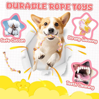 XIUGOAL Pink Puppy Toys - 9 Pack Puppy Chew Toys for Teething, Enrichment Dog Toys for Small Dogs to Keep Them Busy, Squeaky Plush Toy for Boredom