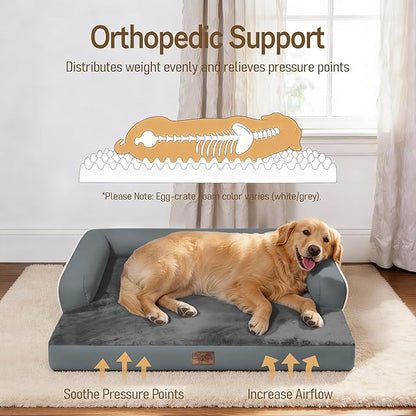 Comfort Expression Extra Large Dog Bed - Waterproof Orthopedic Washable Jumbo Bed for Big Dogs, Removable Non-Slip Pet Couch Bolster Cover, 45x35