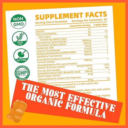 Pets Purest Glucosamine Chondroitin Gummies with MSM & Elderberry Extra Strength - Joint Support, Antioxidant Immune Support Supplement for Adults, Men & Women.(2 Pack) Orange