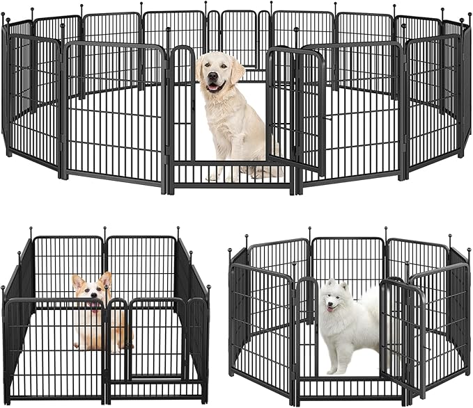 Dog Playpen Portable Outdoor Dog Fence, Dog Playpen for Large/Medium/Small Dogs, Dog Fences for The Yard with Doors Foldable Metal