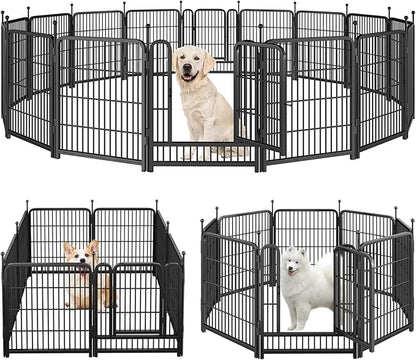 Dog Playpen Portable Outdoor Dog Fence, Dog Playpen for Large/Medium/Small Dogs, Dog Fences for The Yard with Doors Foldable Metal