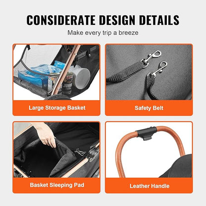 VEVOR Large Pet Stroller for Medium Large Dogs and Cats, Up to 66lbs, Detachable Carrier and Storage Basket