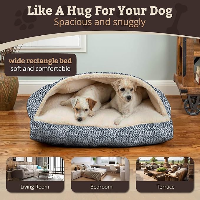 Snoozer Pet Products Luxury Rectangle Cozy Cave Dog Bed with Microsuede, Showdog Collection, Medium, Palmer Indigo