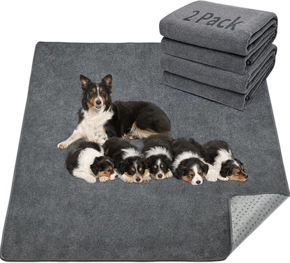 LOOBANI 2 Packs Extra Large Reusable Dog Mat for Floor, Non-Slip Washable Pee Pad for Dogs, Fast Absorbent Pet Whelping Pads, Puppy Playpen Mat for Incontinence, Housebreak, Crate, 65x48in, Gray