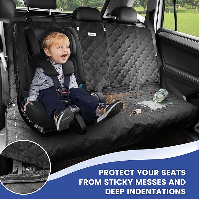 ALLANSING Back Seat Cover for Compact Cars/SUVs Rear Split Bench - 900D Oxford Waterproof Non-Slip Car Seat Protector for Messy Kids & Drooling Dogs, Easy Clean(Black)