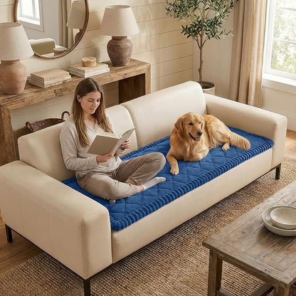 Smiry Fuzzy Couch Cover for Dogs, Non Slip Washable Pet Sofa Cover, Scratch Proof Hair Resistant Plush Sofa Slipcover, Pet Friendly Couch Cushion Protector for Cat, Navy, 27.6" x 59"