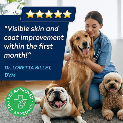 StrellaLab Omega 3 for Dogs - (180Ct) Fish Oil Treats - Allergy & Itch Relief Skin&Coat Supplement - Dry Itchy Skin, Shedding, Hot Spots Treatment, Anti Itch - Pet Salmon Oil Chews - Atlantic Salmon