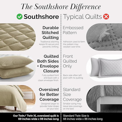 Southshore Fine Living, Inc. Twin Quilt Bedding Set, Soft Brushed Microfiber Taupe Quilts, Twin/XL Coverlet Bedspread, Wrinkle & Pet Hair Resistant Bedding with 1 Pillow Sham, Taupe