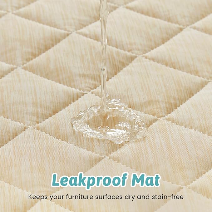 COZY KISS Extra Large Dog Cooling Mat 52"x82" Q-Max>0.4, Waterproof & Leakproof Pet Bed Cover, Non-Slip Cooling Dog Blanket for Couch, Floor, Large Dogs (Beige)