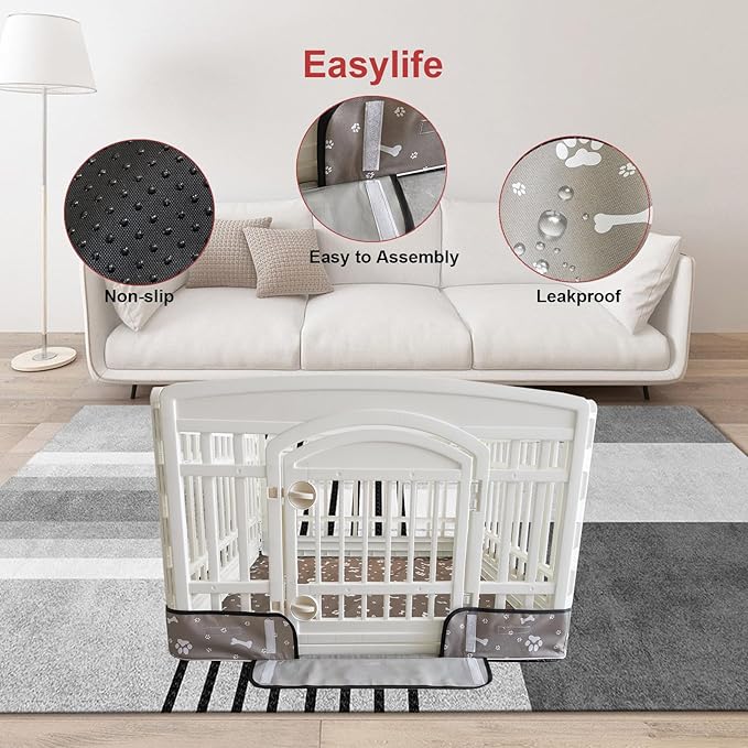 Dog Playpen Bottom Pad Fits for 35 Inch 4 Panels Exercise Pet Playpen, Dog Crate Pad Puppy Playpen Pad Leakproof Non-Slip(Playpen Not Included) Gray