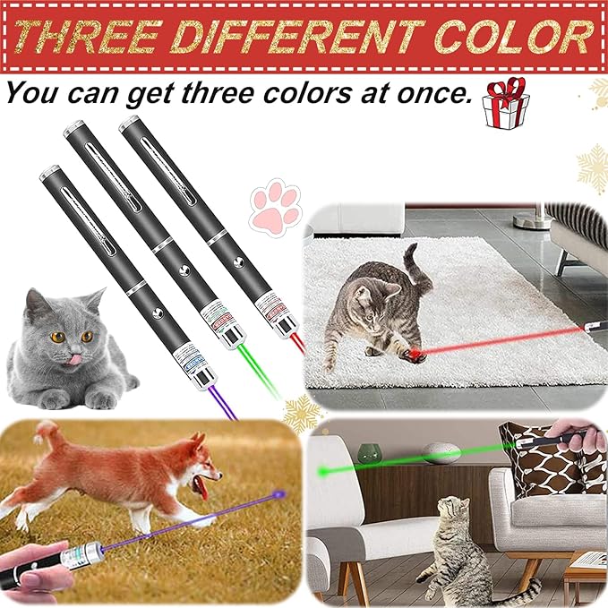 MEUSNO Cat Laser Pointer Toy, 3 Pack Cat Laser Pointer for Cats Dogs Pet Toy Lazer, Blue Green Red Laser Pointer Cat Toys for Pet Indoor Chase Cat Toy Lazer Pointer