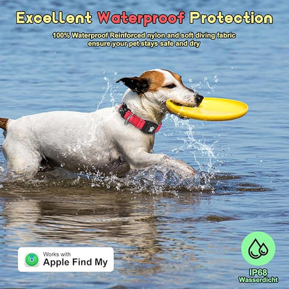 GPS Dog Collar Tracker 2-in-1,Reflective Waterproof Pet Collar,iOS-Only,No Monthly Fees,Unlimited Range,Ideal for Dog Tracking pet Tracker,for Small Medium Large Dogs(M (15"-20.5"), Red)