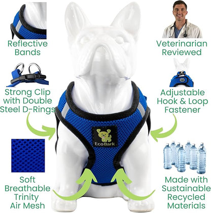 EcoBark Step in Dog Harness - Reflective Teacup Breed Soft Luxurious Mesh Dog Harnesses for XXS, XS, & Small Breed Dogs - Eco-Friendly Secure Halter No Pull Adjustable Pet Vest (Royal Blue, XXS)