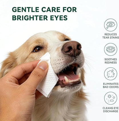 Eye Wipes for Dogs & Cats, Gently Remove Tear Stains, Debris & Discharge, Hypoallergenic Pet Eye Cleaner for Eyes, Wrinkles & Face, Unscented with Natural Coconut Oil & Provitamin B5, 100ct